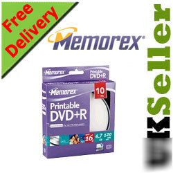10 memorex dvd+r dvd +r 4.7GB 4.7 gb 16X printable