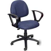 Boss blue upholstered task chair with loop arms