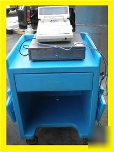 Cambro blue mobile cash register stand cart casters