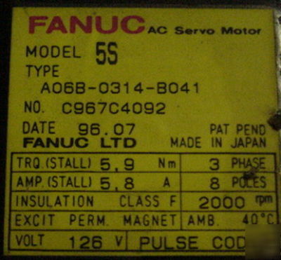 Fanuc cnc ac servo motor 5S model A06B-0314-B041