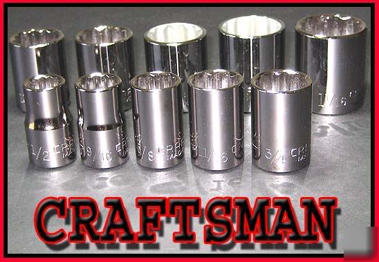 New craftsman tools 10PC 1/2 drive sae 12PT socket set