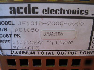Acdc electronics 5V 200A power supply JF101A- w/manual