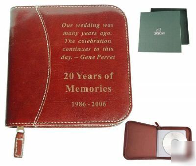 Personalized brown leather cd / dvd zipped case holder