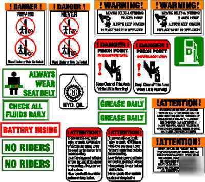 Safety decal sets for construction equipment