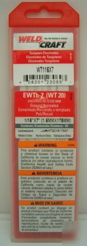Weldcraft tungsten electrodes red 2% thoriated 1/16 x 7
