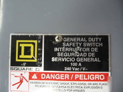 Square d safety switch 100 amp 240V DU323RB non fusible