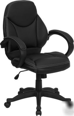 Black leather mid back office chair free shipping