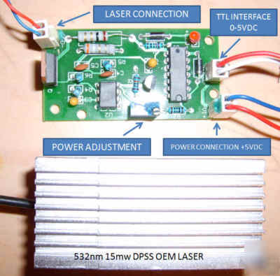 532NM 15MW ttl power adj. laser with dc power supply