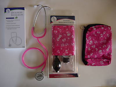 Blood pressure cuff w/ dual head stethoscope and case