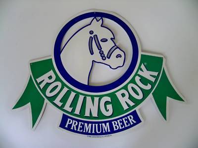 Rolling rock premium beer sign euc w/horse metal 1988 