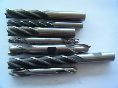 Qty 7 assorted endmills various sizes & flutes