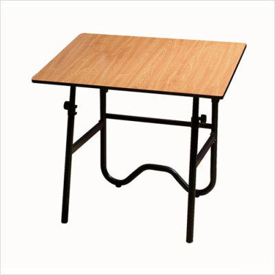 Drafting table rounded corner woodgrain top white base