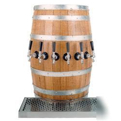 3 tap wood barrel draft beer tower with drain tray