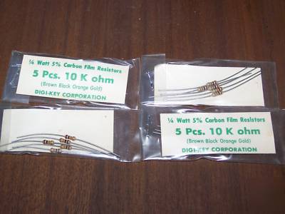 20 pack -- 1/2 watt 5% carbon film resistors - 10K