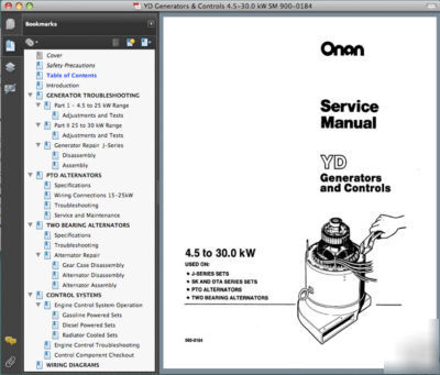 Onan yd generator alternator service parts -34- manuals
