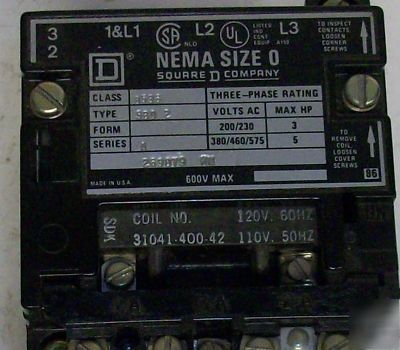 Square d full voltage non-reversing starter 8536SBO2V02