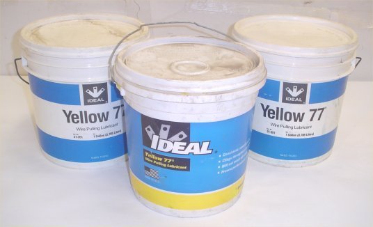 Lot 3 ideal yellow 77 wire pulling lubricant buckets 