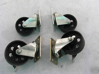 Machine caster set of 4 - metal wheels with 2 locking 