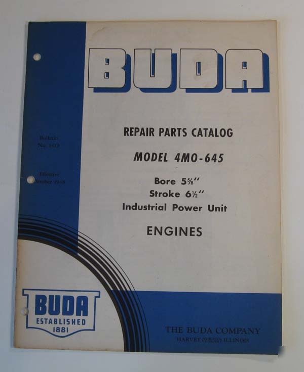 Antique industrial power unit parts catalog buda 1948