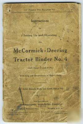 Mccormick deering tractor binder no. 4 vintage manual