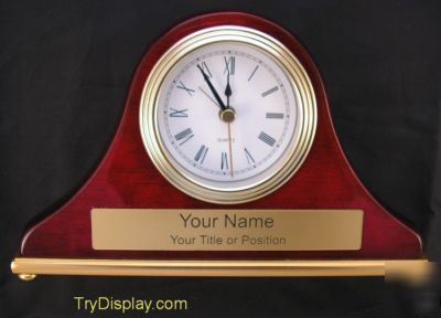 Personalized desk set clock piano finish gift award