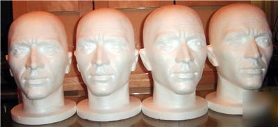 4 mature male polystyrene wig mannequin manakin head
