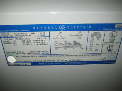 General electric transformer 34 kva 460 delta/460Y/266 