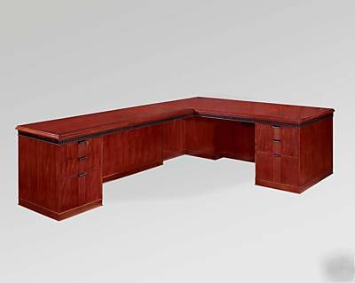 Large l shaped corner desk mahogany finish extra long