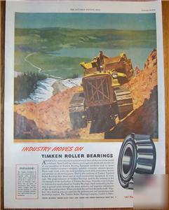 1946 timken roller bearings dozer- vintage print ad
