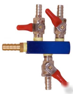 CO2 distributor air manifold 3 way, check valves 