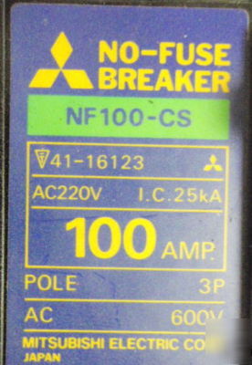 Mitsubishi no-fuse breaker NF100-cs _ 100 amp _ 3 pole 