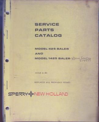 New holland 425, 1425 square balers parts manual
