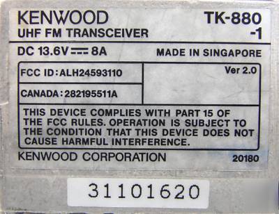 New kenwood tk-880 uhf mobile w/ mic & dc cord tech chkd