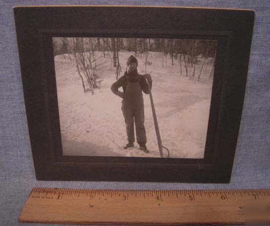 Orig pre 1920 b&w photograph logger with pike