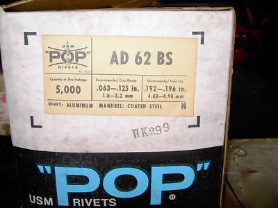 Pop rivet 3/16 AD62BS 5052 aluminum mandrel steel 5000