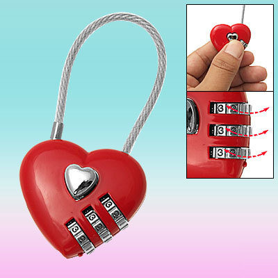 3 digits resettable combination padlock heart lock red