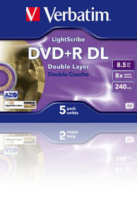 New verbatim dvd+r 8X dl lightscribe 5 pack jewel case