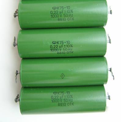 0,22UF +/-10% 1000V pio capacitors K75-10 nos lot of 4