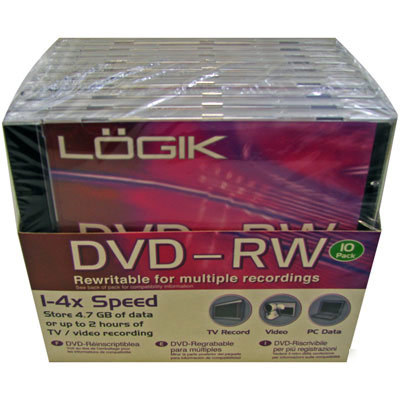 10 logik 1-4X dvd-rw blank dvd discs jewel case pack
