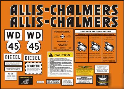 Allis-chalmers wd-45 complete decal set gas or diesel
