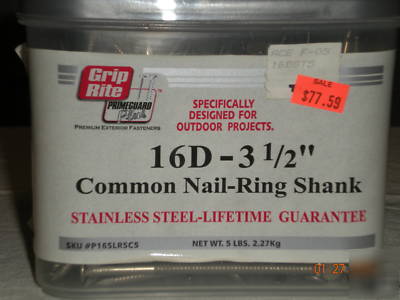 Grip rite 16D stainless steel ring shank nails 5LB bx 