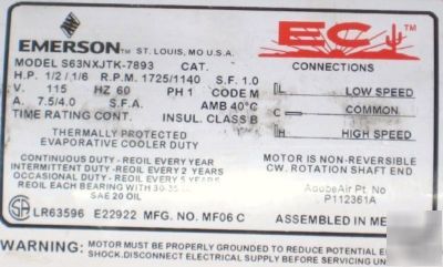 Emerson S63NXJTK-7893 P112361A RF031114 replace motor