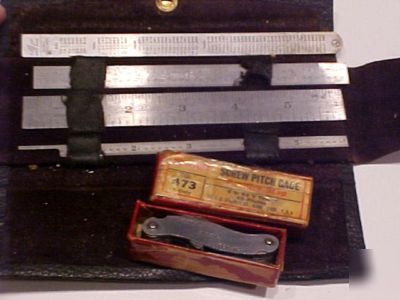 Vintage starrett screw pitch gage and metal rulers