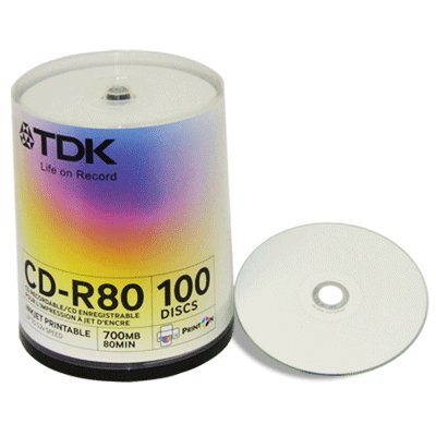 Tdk printable 52X 80MIN cd-r *100 pack/spindle cdr