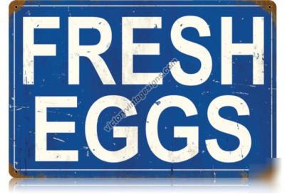 Fresh eggs chickens market farm vintage metal sign V493