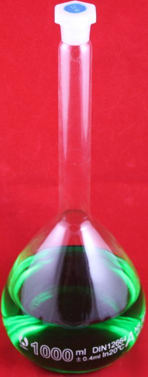 Volumetric flask w shatterproof cap: 1000 ml glass a