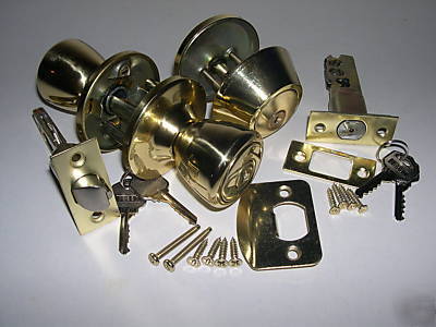 3 door knob/deadbolt combos matching keys brass finish