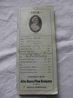 Antique john deere contract/catalog/ price LISTINGS1915