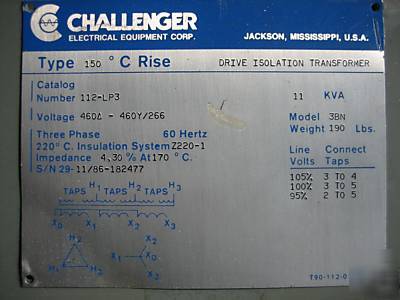Challenger transformer 11KVA 460/460Y/266 11 kva 3 ph y
