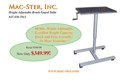 Mobile + height adjustable brush guard table 